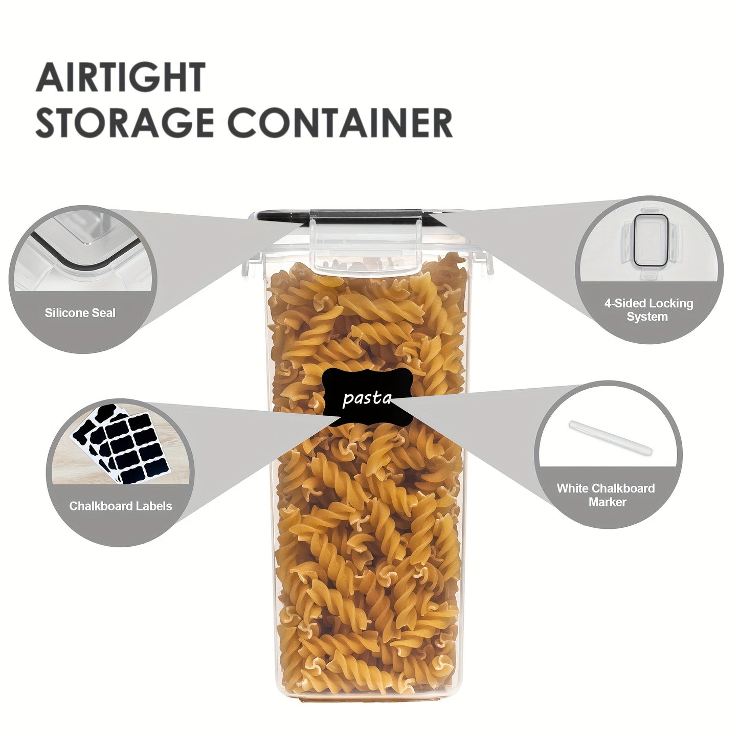 7-piece BPA-Free Airtight Food Storage Container Set for RV with Labels and Marker, perfect for storing flour, sugar, cereal, pasta, and snacks.