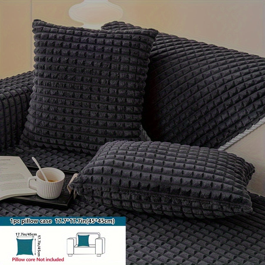 Plaid plush sofa cover with non-slip design, perfect for pets and all seasons. Suitable for various types of furniture.