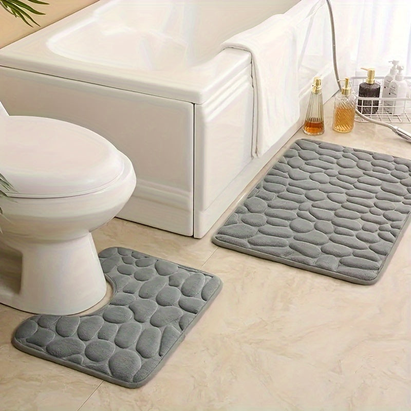 Soft 25D sponge bath mat set, 2 pieces, highly absorbent and non-slip, ideal for bathtubs and showers.