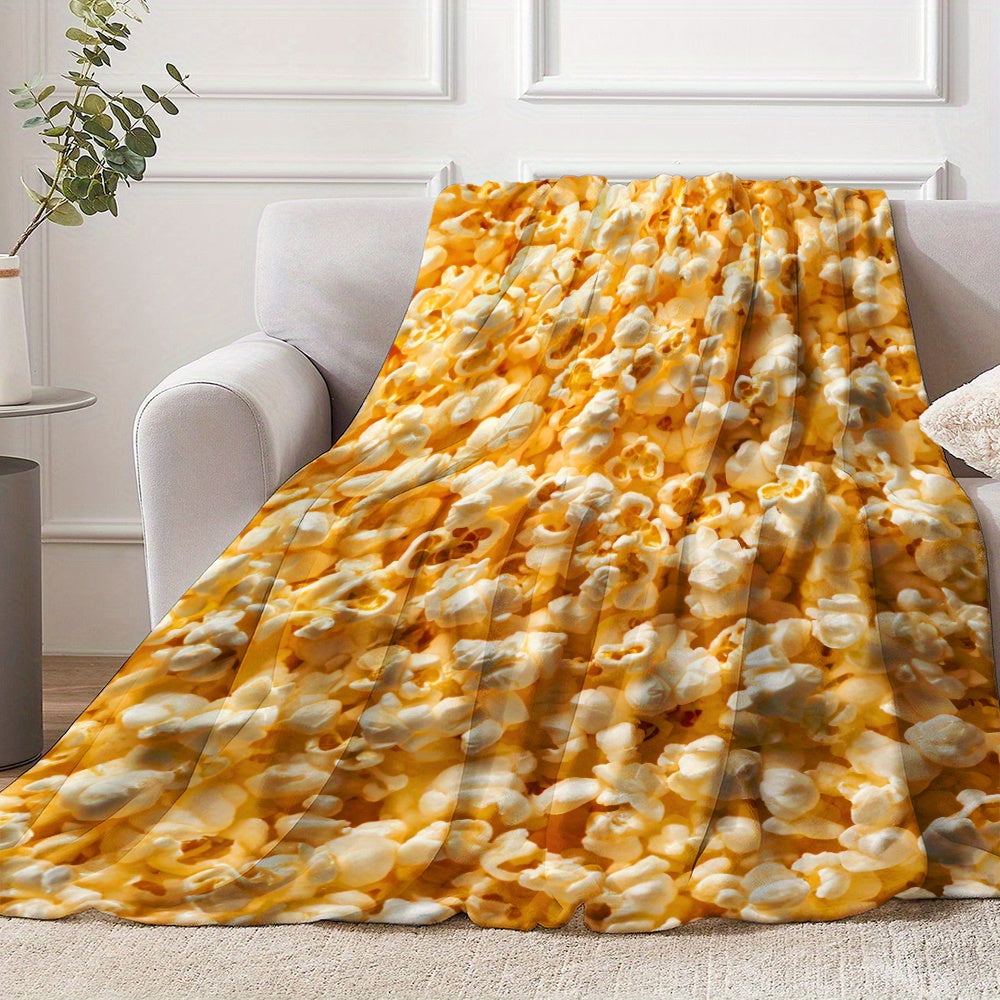 Soft and Cozy Popcorn-Themed Flannel Throw Blanket - Ideal for Napping, Camping, Travel, and Home Decor - Great Gift for Food Lovers