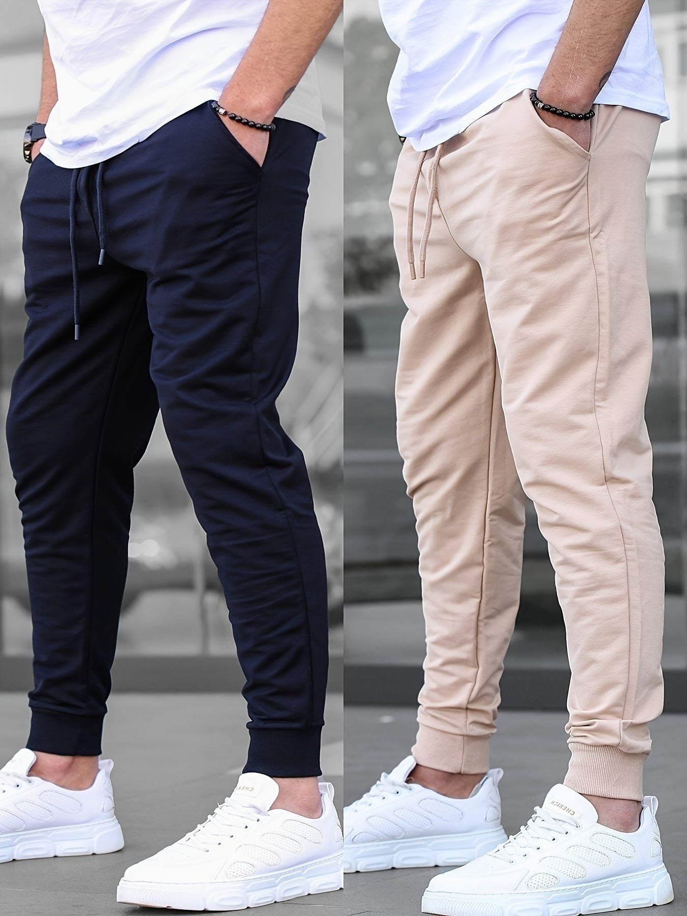 Solid color jogger pants for men with drawstrings, lightweight and breathable for running and fitness.