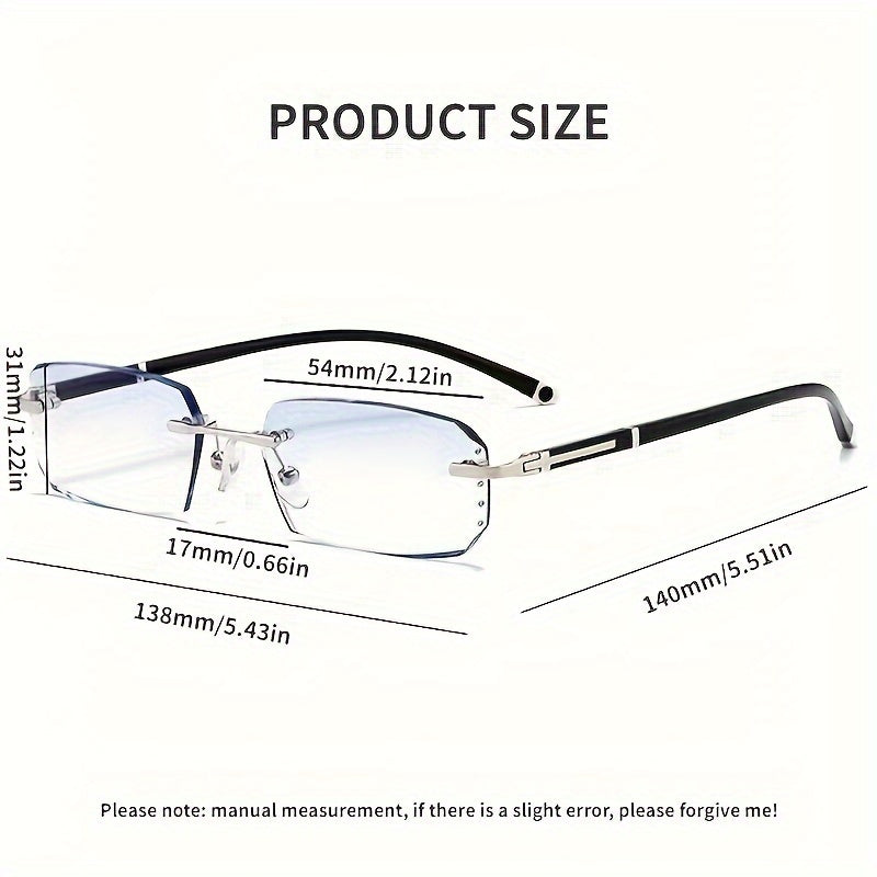 Men's Fashion Eyeglasses, Frameless Retro Style with PC Frame, Blue Light Protection, Trendy Flat Lens, Half Frame, No Accessories Included