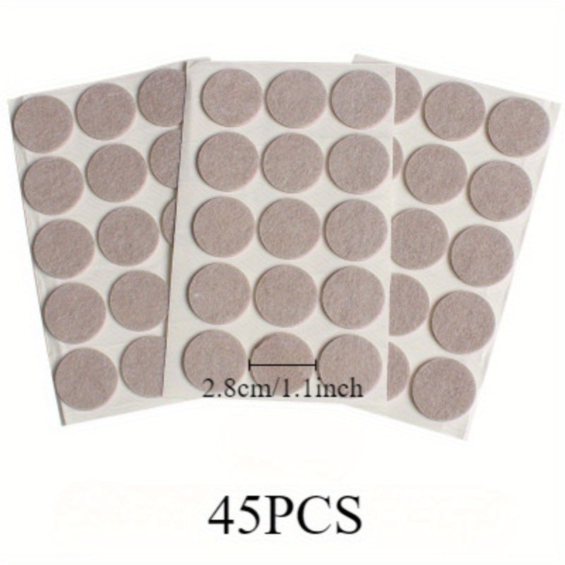 A set of 45 self-adhesive anti-slip furniture pads designed to protect chair legs on hardwood floors. Color: Nude.