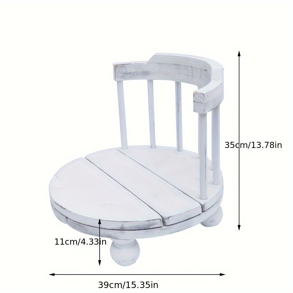 Wooden round leg chair prop for children's photography with an old-fashioned design, perfect for newborn and children's photo shoots.