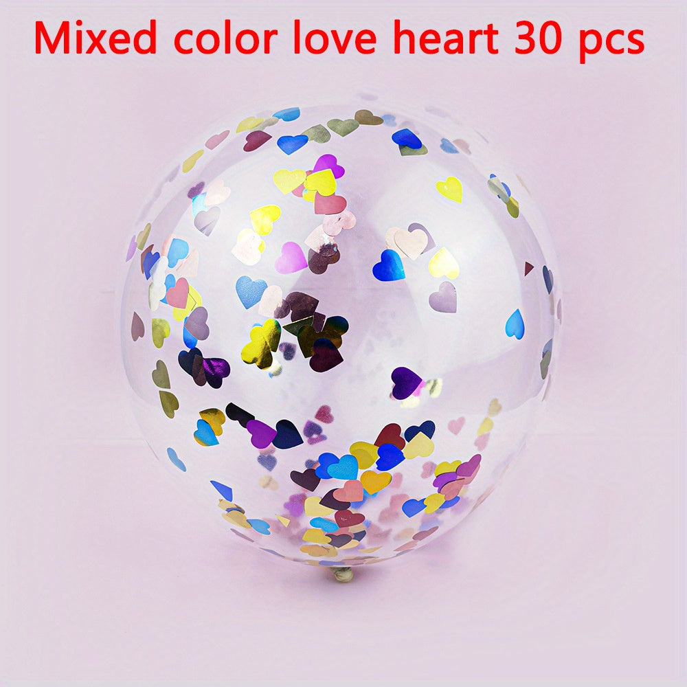 30 golden confetti latex balloons with golden paper dots, perfect for party decorations.