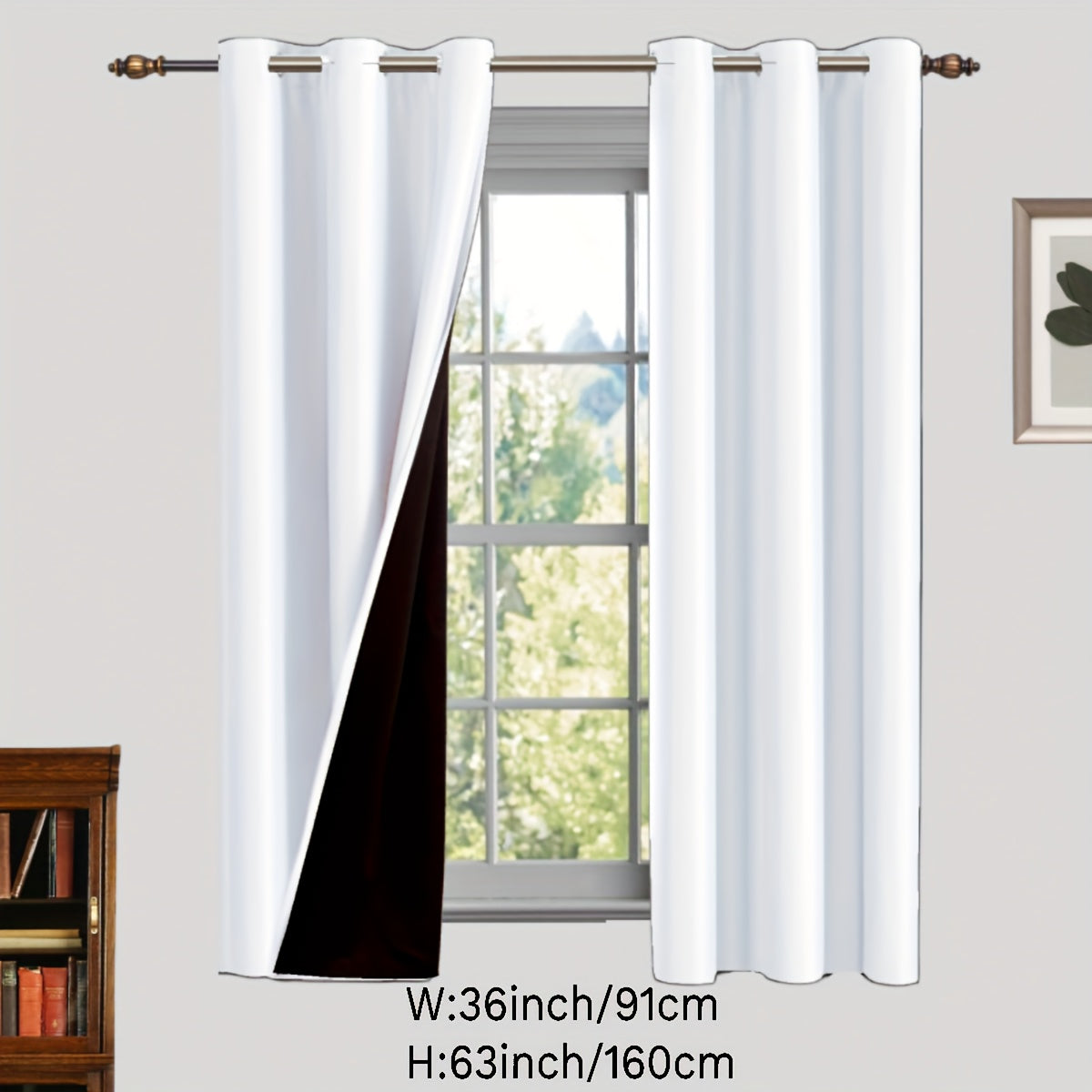 Two pieces of 100% blackout curtains made from polyester, coated and insulated with a grommet top design. Perfect for bedroom, living room, and home decor.