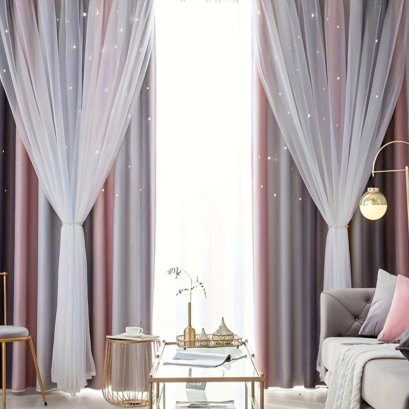 Stylish Sheer Curtain with Gray Gradient Star Pattern - Grommet Top, Easy to Clean for Living Room & Bedroom Décor