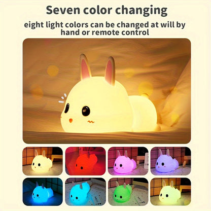 Adorable rabbit-shaped night light for bedroom, rechargeable and portable.