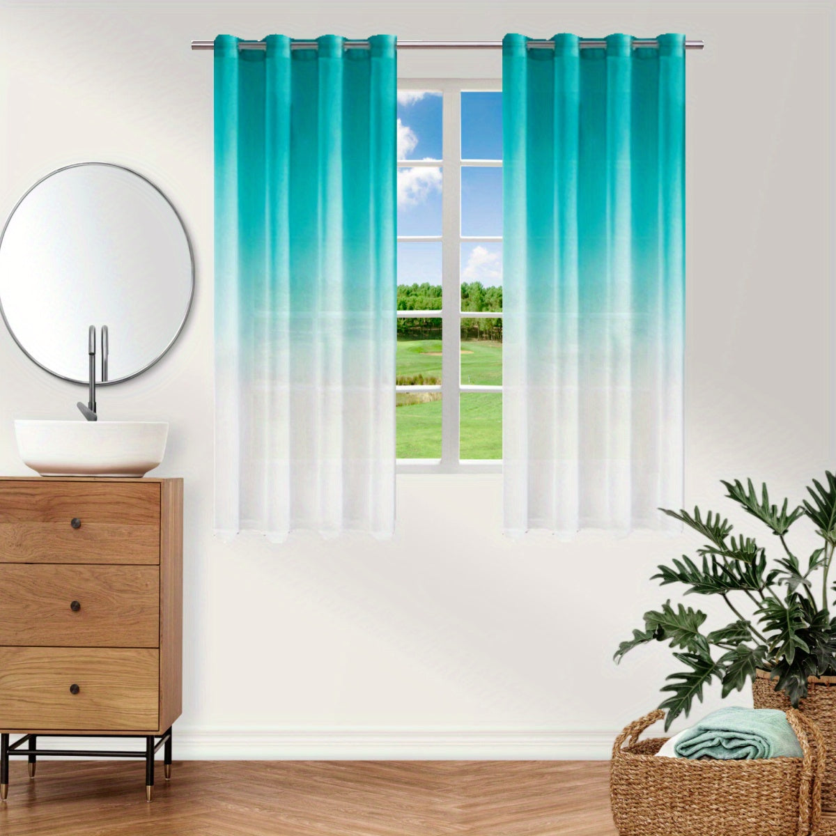 Upgrade your bedroom or living room decor with this stunning Bohemian Ombre Sheer Curtain. The semi-sheer design features a beautiful gradient from blue to white, adding a touch of sophistication to any space. Made from UV protective polyester, this