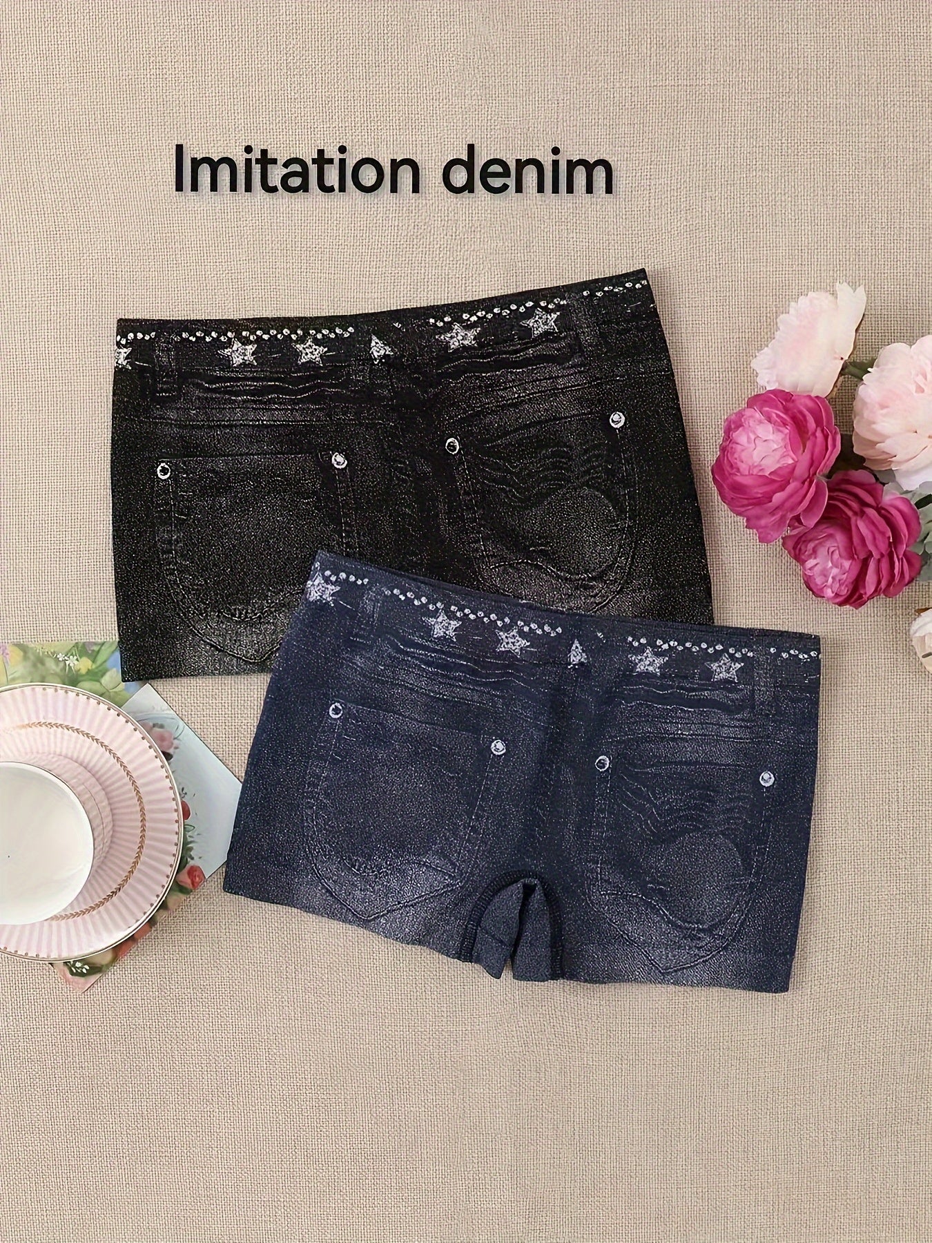 2 Seamless Simulation Denim Boyshorts for Women: Sexy, Comfy, Breathable Stretchy Intimates.