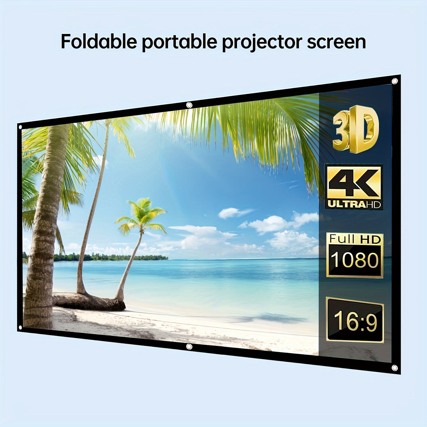 150-inch HD portable projector screen, foldable, wrinkle-free, for indoor/outdoor use, double-sided projection support.