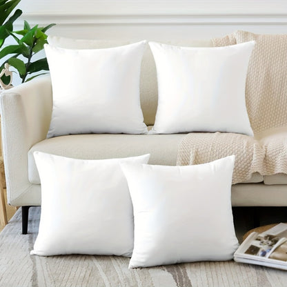 Pack of 4 machine-washable white pillow covers in solid polyester, zippered for easy use. Suitable for various room styles. Decorative sofa cushion covers, no insert included.