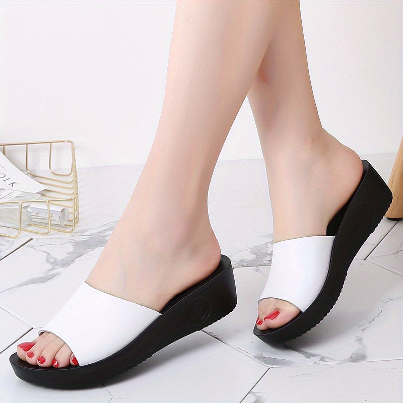 Women's comfortable open toe slip on platform wedge sandals, casual walking shoes.