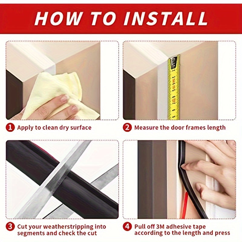 D-Shape Weather Stripping - Self-Adhesive, Soundproofing, Insulation - Easy Install, Home Decor