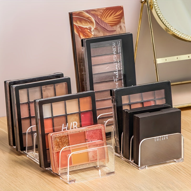 Transparent plastic makeup organizer with multiple compartments for desktop storage