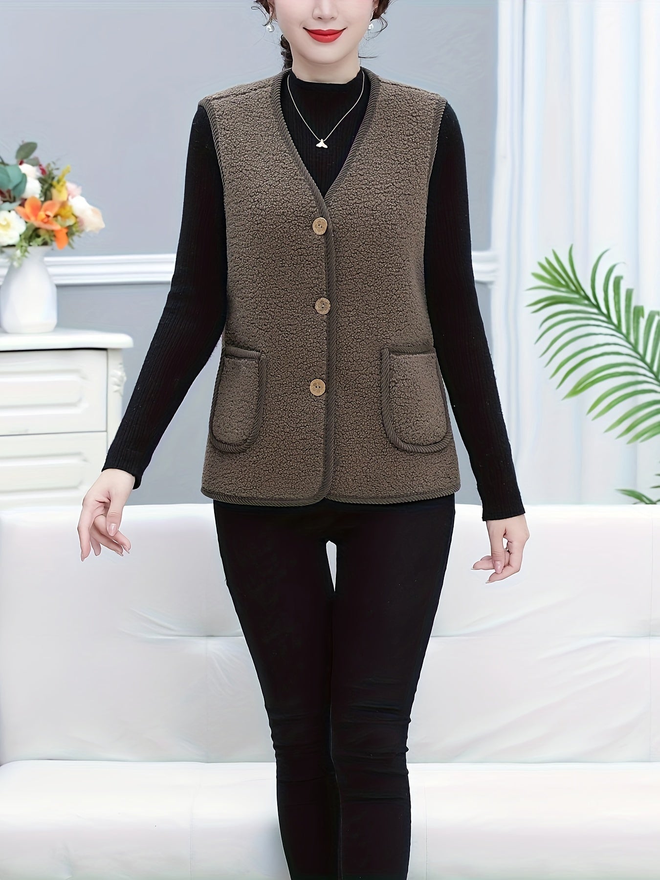 Warm and stylish fleece-lined vest with pockets for women.