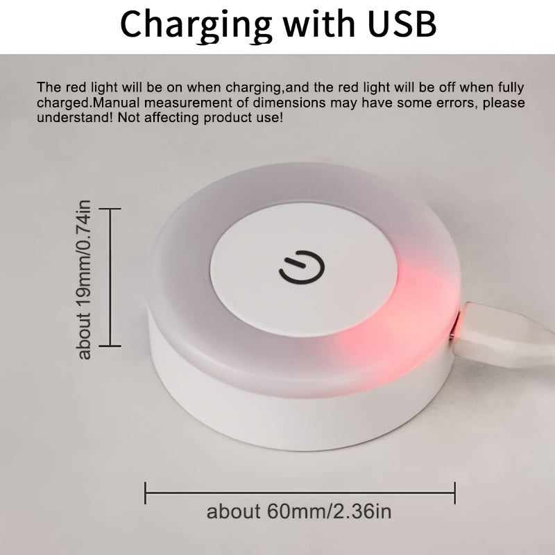 Round LED Touch Sensor Night Light with 3 Modes, USB Rechargeable Magnetic Base, Portable Dimming Night Lamp for Room Decor.