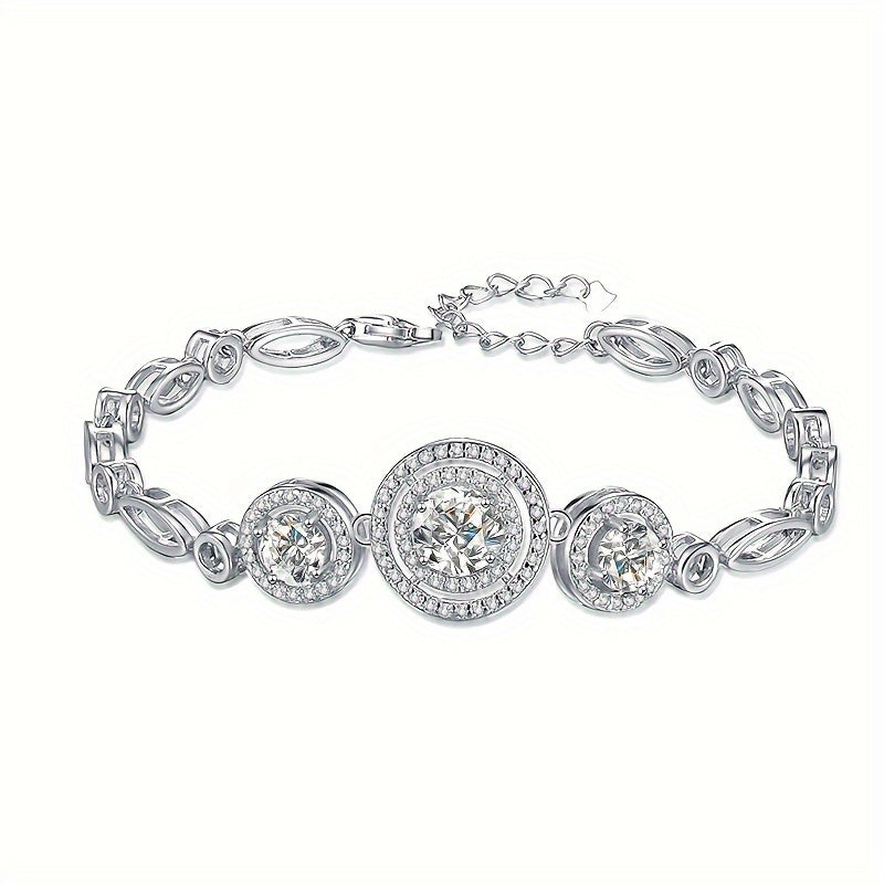 This new 925 Sterling Silver Moissanite Bracelet features a stunning 2 Carat Round Bag design, exuding a fresh and versatile temperament. It is the perfect piece of jewelry for women, making it an ideal anniversary gift. This bracelet is suitable for