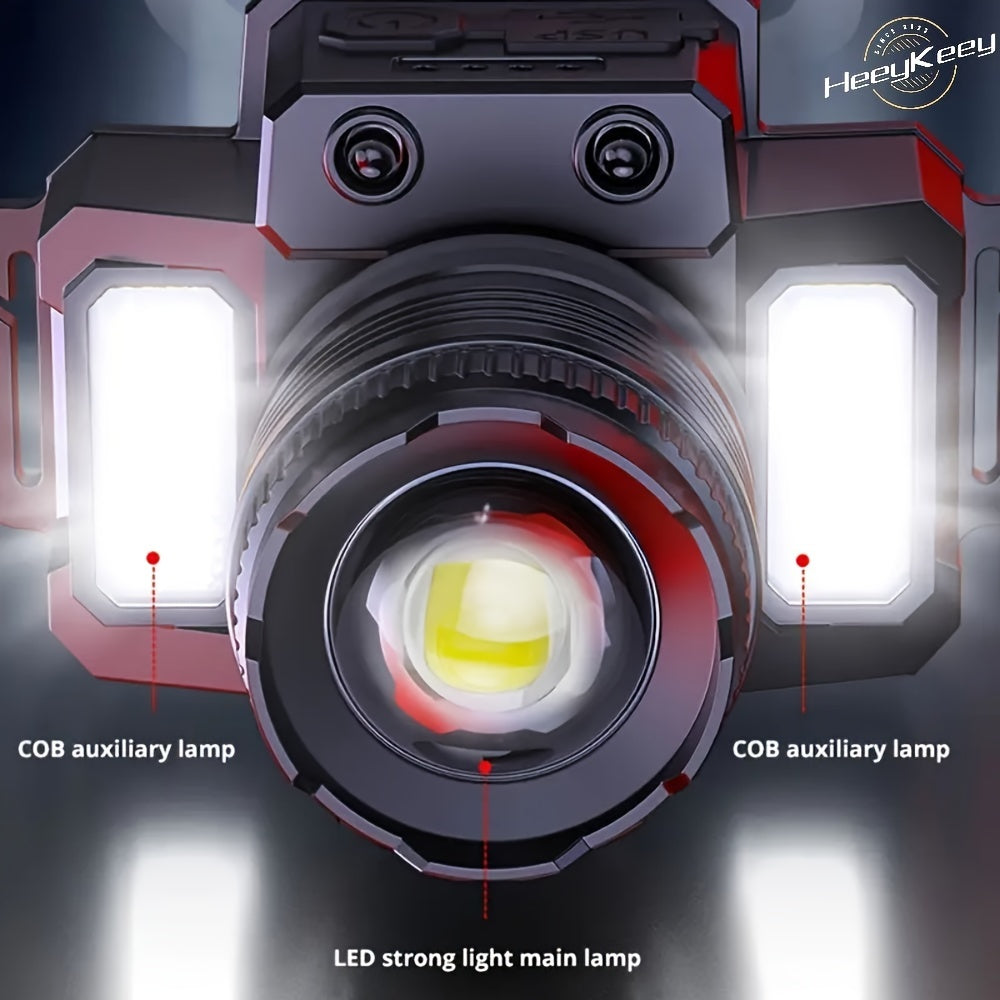 A powerful LED headlamp with infrared sensor zoom, ideal for outdoor activities and emergencies.