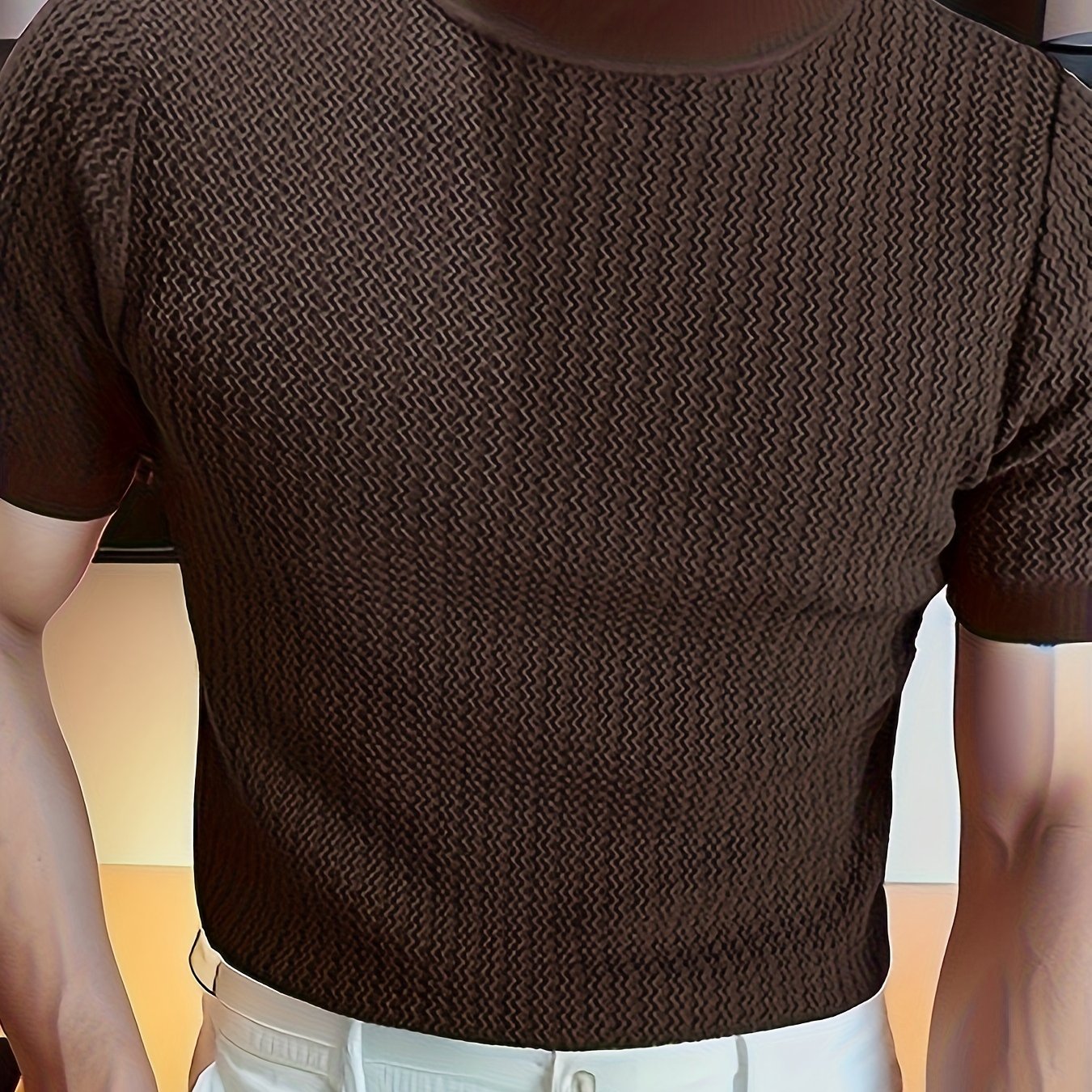 Men's high neck knit t-shirt for casual summer wear with European and American style