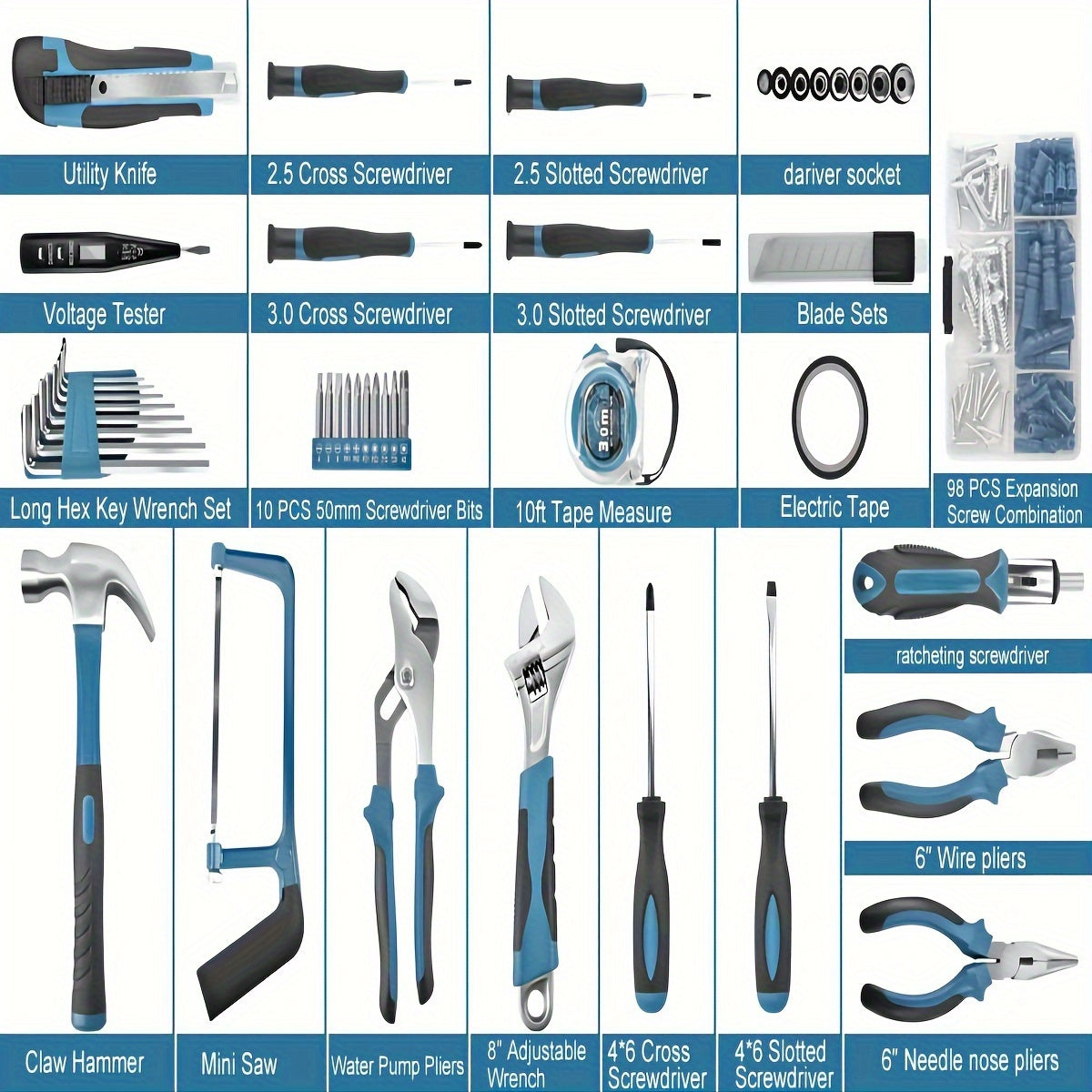 147-piece Home Tool Kit with Case, Ratcheting Screwdriver, Hex Key, Pliers, Wrench, Tester - Perfect gift for DIY enthusiasts and loved ones.