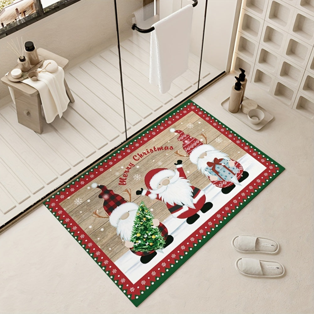 Polyester Christmas Santa Claus Doormat - Festive Entry Mat with Non-Slip Backing, Machine Washable, Holiday Decor Welcome Rug - 1 Piece