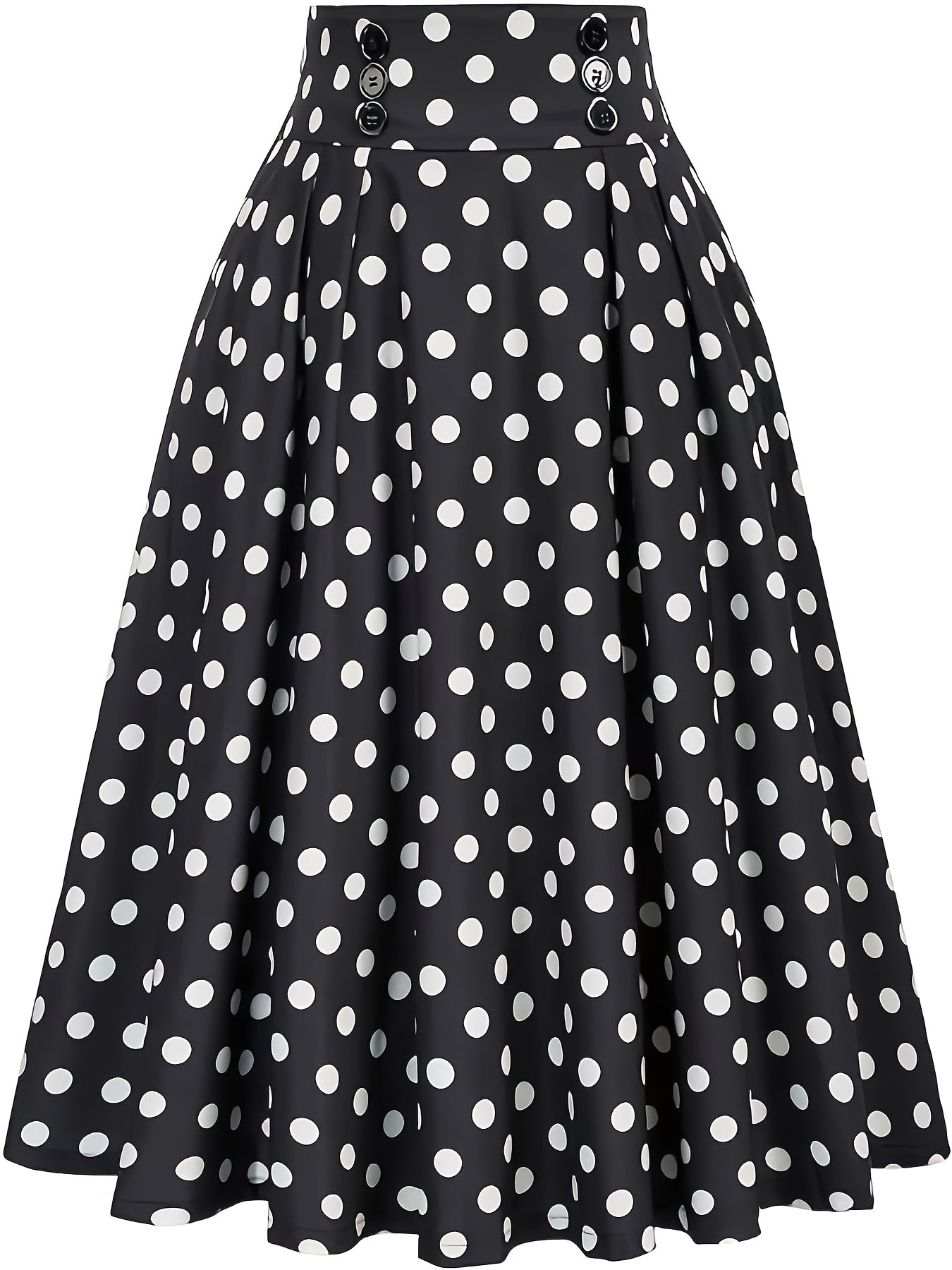 High waist flared skirt with polka dots and ruffled hem.