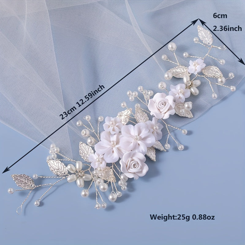 Beautiful Flower Bride Wedding Hair Vine with Pearl and Leaf Accents - Elegant Rhinestone Headband for Women, Ideal for both Special Occasions and Everyday Wear