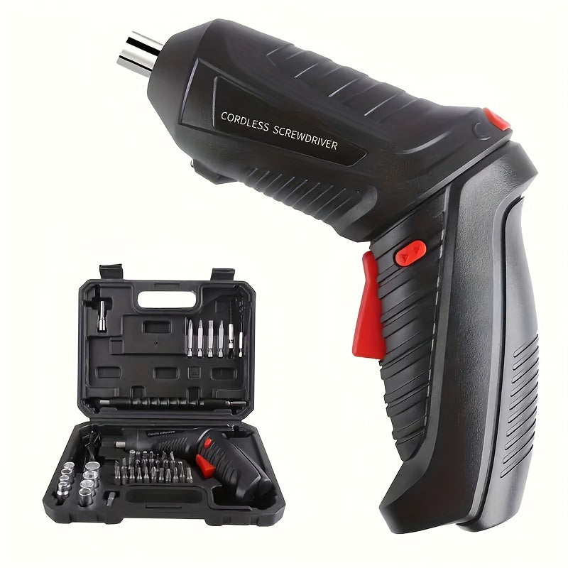 1pc Cordless Electric Screwdriver Set with adjustable form, high torque, long-lasting 1300mAh rechargeable lithium battery, and various accessories. Perfect for DIY enthusiasts and