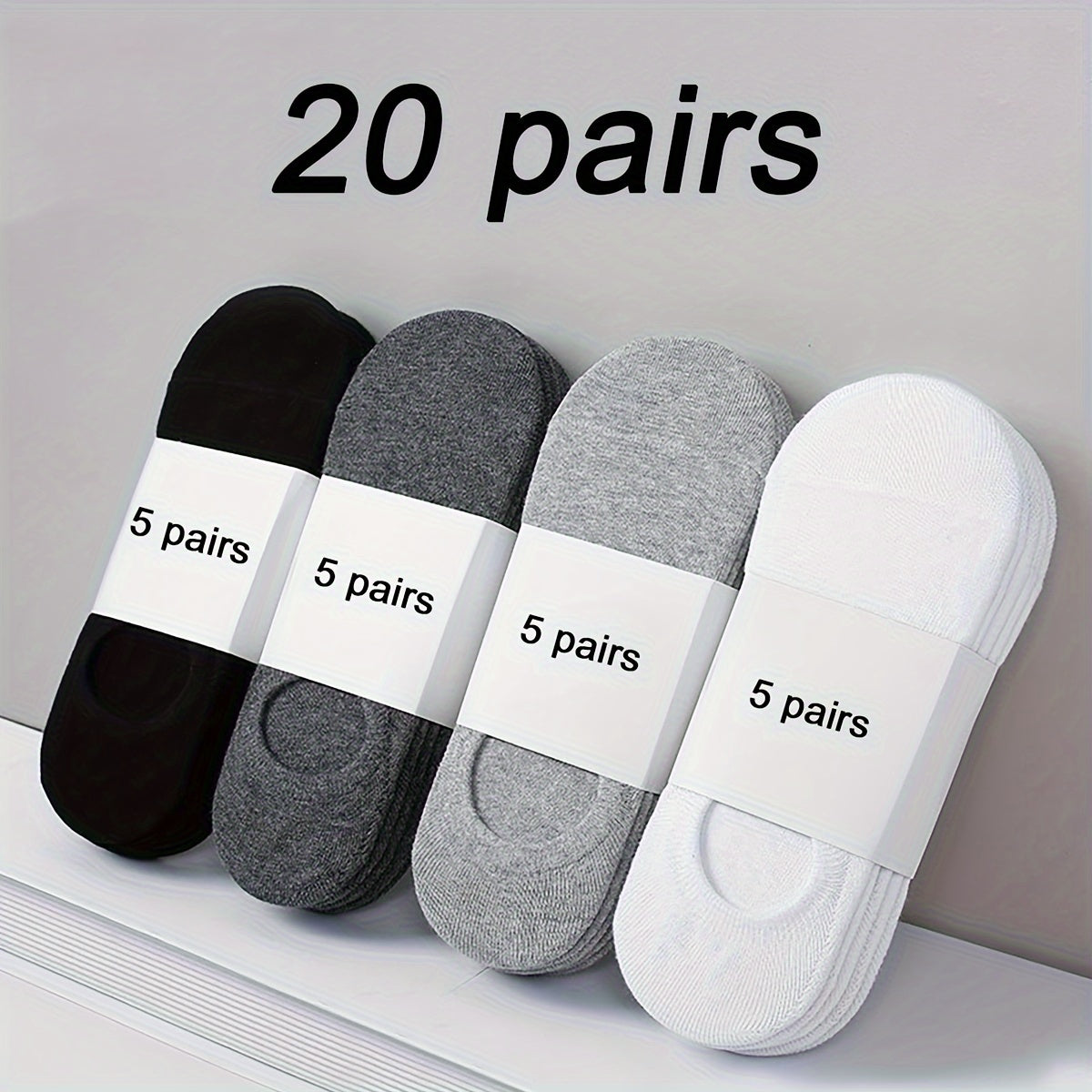 20 pairs of men's solid no-show socks, anti-odor, sweat-absorbing, breathable, and thin for all seasons.