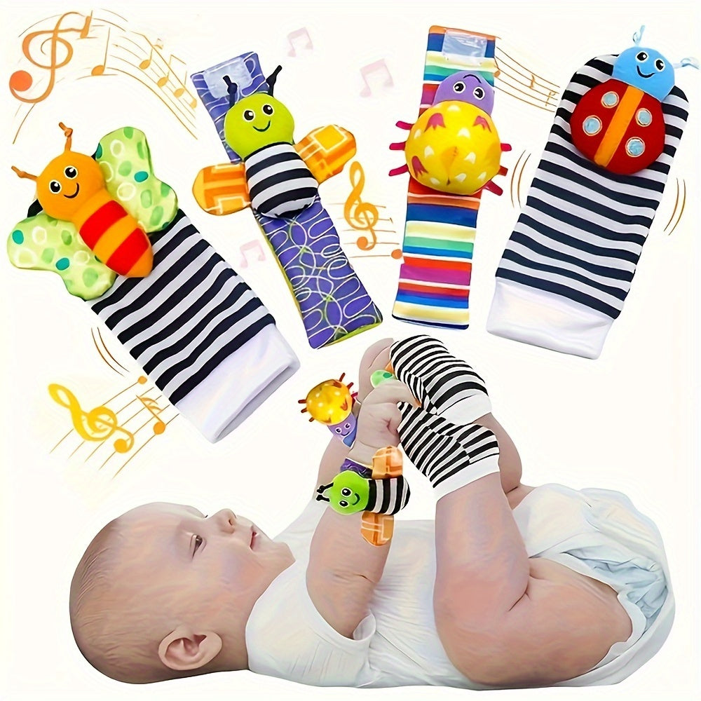 Set of 4 Baby Rattles Toys for Ages 0-12 Months, Perfect for Infant Girls and Boys Aged 3-6 Months, Hand & Foot Toys for Newborns up to 9 Months, Includes Baby Shower Gifts with Wrist Rattle Socks