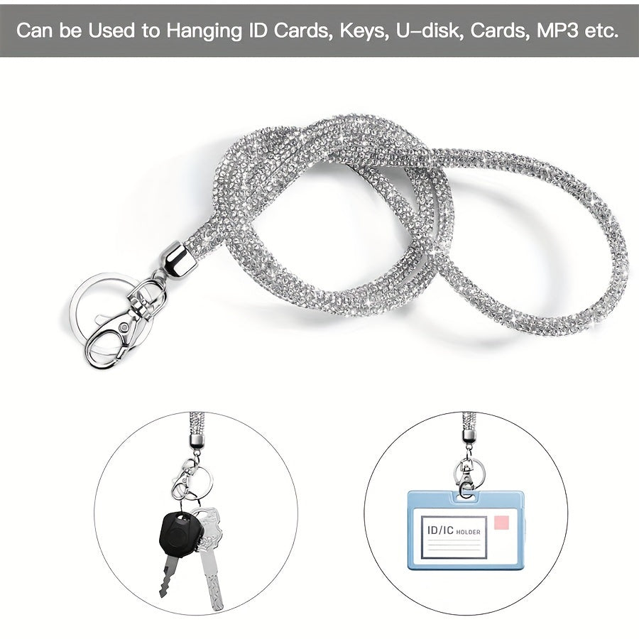 Crystal-studded Office Lanyard with Metal Clasp and Keyring, Sparkly Neck Lanyard for Women, Perfect for ID Cards and Keys