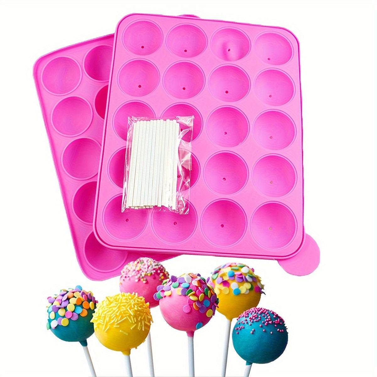 Silicone Lollipop Mold with 20 cavities and sticks included - Ideal for making Cake Pops, Chocolate Treats, and Candy, also suitable for Chocolate Molding