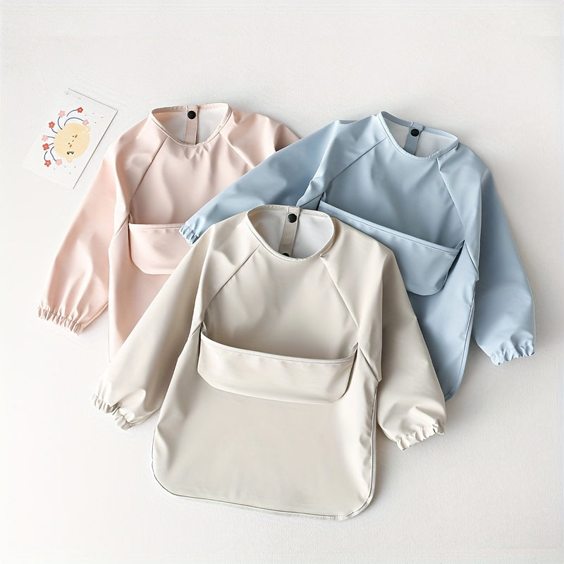 Children's Long-sleeved PU Smock with Bib, Soft Waterproof Bib in Plain Color, Anti-dirty Feeding Bib - Perfect Easter Gift