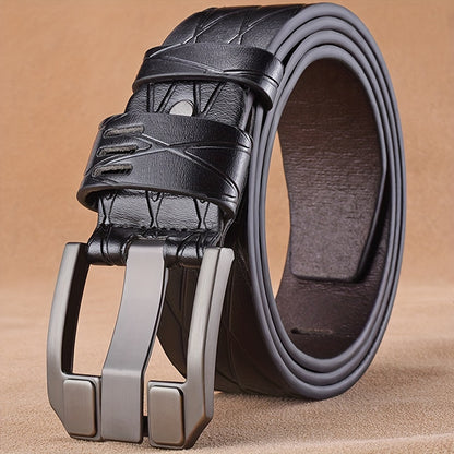 Men's Retro Needle Buckle Belt made with high quality faux leather for casual or business wear, featuring a youth retro and simple design inspired by Korean fashion.