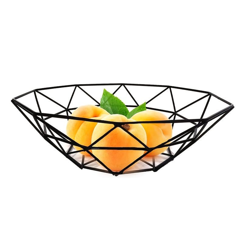 Stylish Black Wire Fruit Basket - Nordic Style, Durable Iron Art Design with Mesh for Freshness, Ideal for Kitchen & Living Room Decor, Space-Saving Stackable Bowl