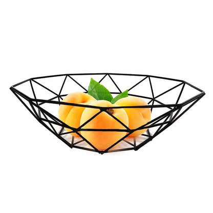 Stylish Black Wire Fruit Basket - Nordic Style, Durable Iron Art Design with Mesh for Freshness, Ideal for Kitchen & Living Room Decor, Space-Saving Stackable Bowl