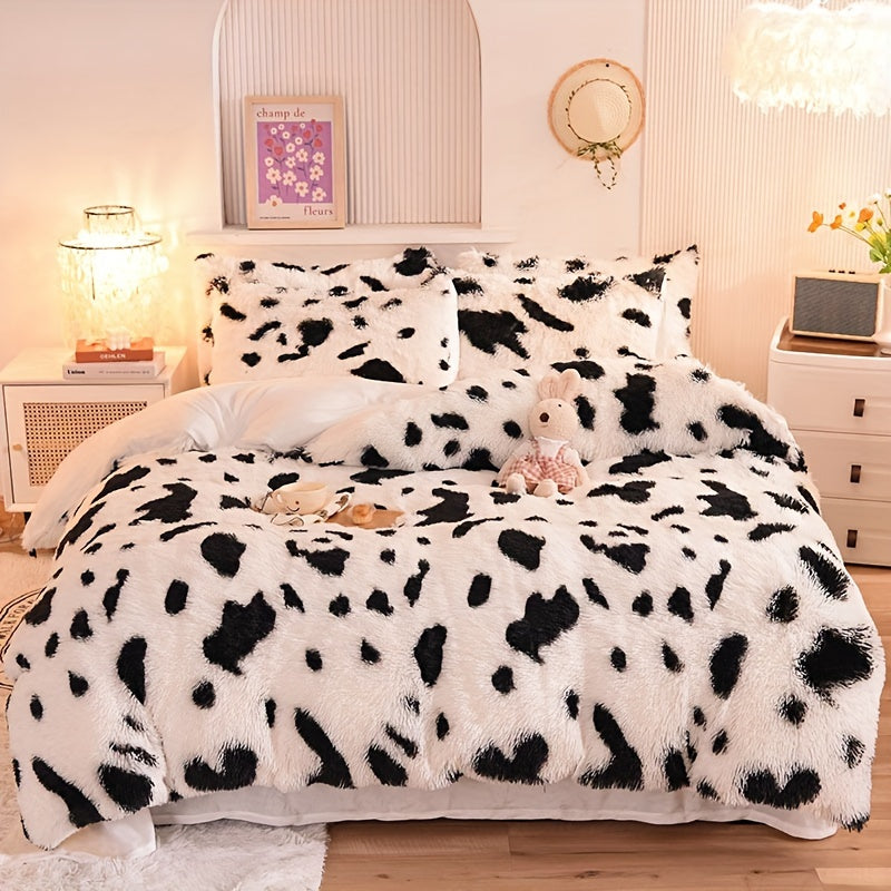 Leopard Print Plush Duvet Cover Set - 3 Pieces, Includes 1 Faux Fur Duvet Cover and 2 Pillowcases (No Filler), Soft and Cozy Bedding for Animal Pattern Bedroom Decor.