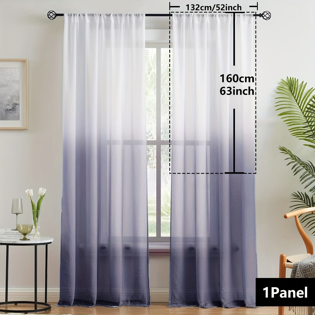 Elegant home decor - 1pc of gradient sheer curtains featuring top & bottom two-tone design in wear rod style.