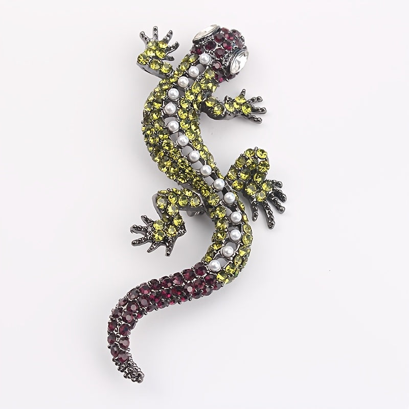 Sparkling Full Drill Lizard Lapel Pin in Vintage-Inspired Rhinestone Design, Unisex Fashion Accessory for Clothing and Bags