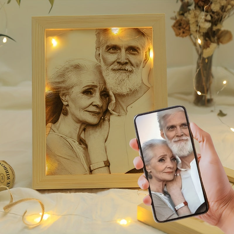 Customized Wooden Photo Frame - Engraved Picture Holder for Couples, Ideal for Birthday, Anniversary, Wedding & Valentine's Day Presents. Add Your Own Picture, Perfect for Boyfriends, Girlfriends, and Home Décor.