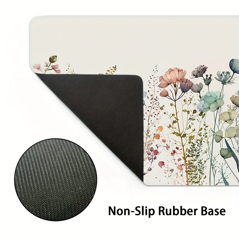 White Floral Rubber Desk Mat: Non-slip, washable, thick & durable. Ideal for office and home workspace. Suitable for laptop, keyboard, and mouse. Artistic design. Washable desk pad.