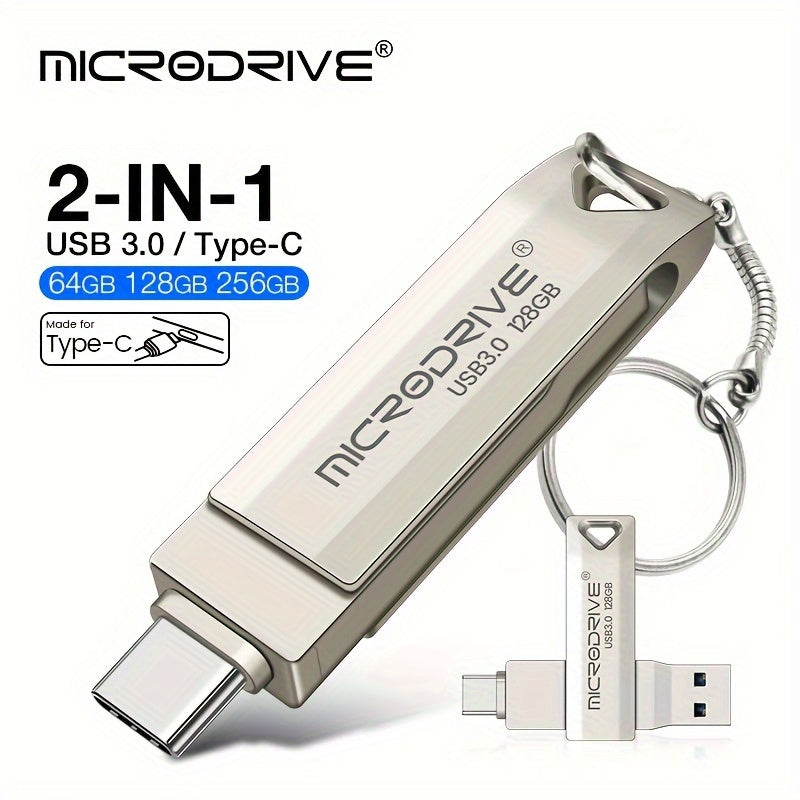 Microdrive High Speed 2in 1 OTG Type-C USB3.0 Flash Drive available in 64GB and 128GB with Type-C USB3.0 for Key Ring.