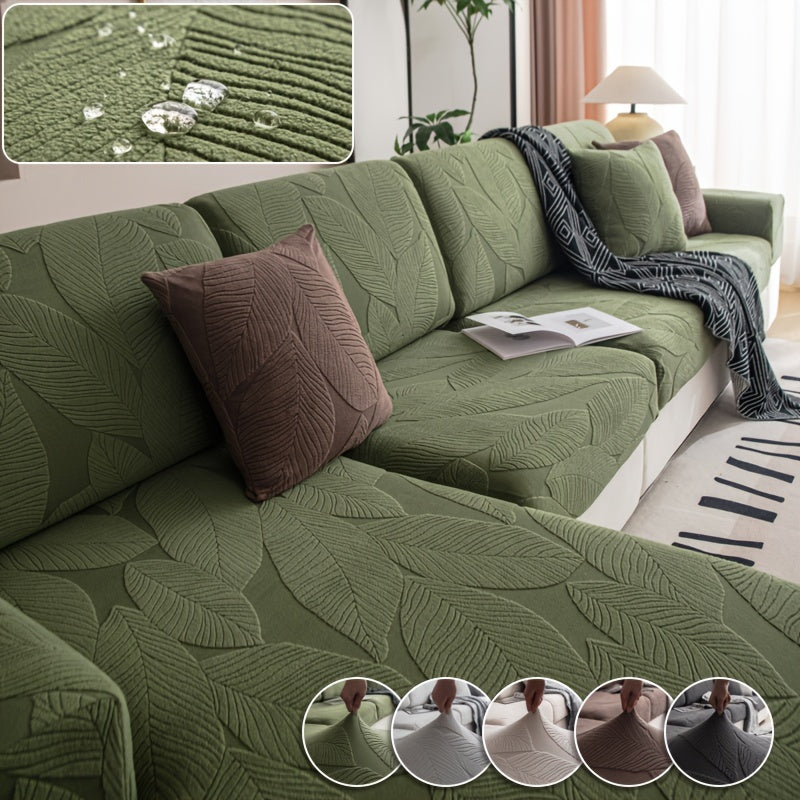 Waterproof elastic sofa cover suitable for all seasons, featuring a modern non-slip design for living room or office decor.