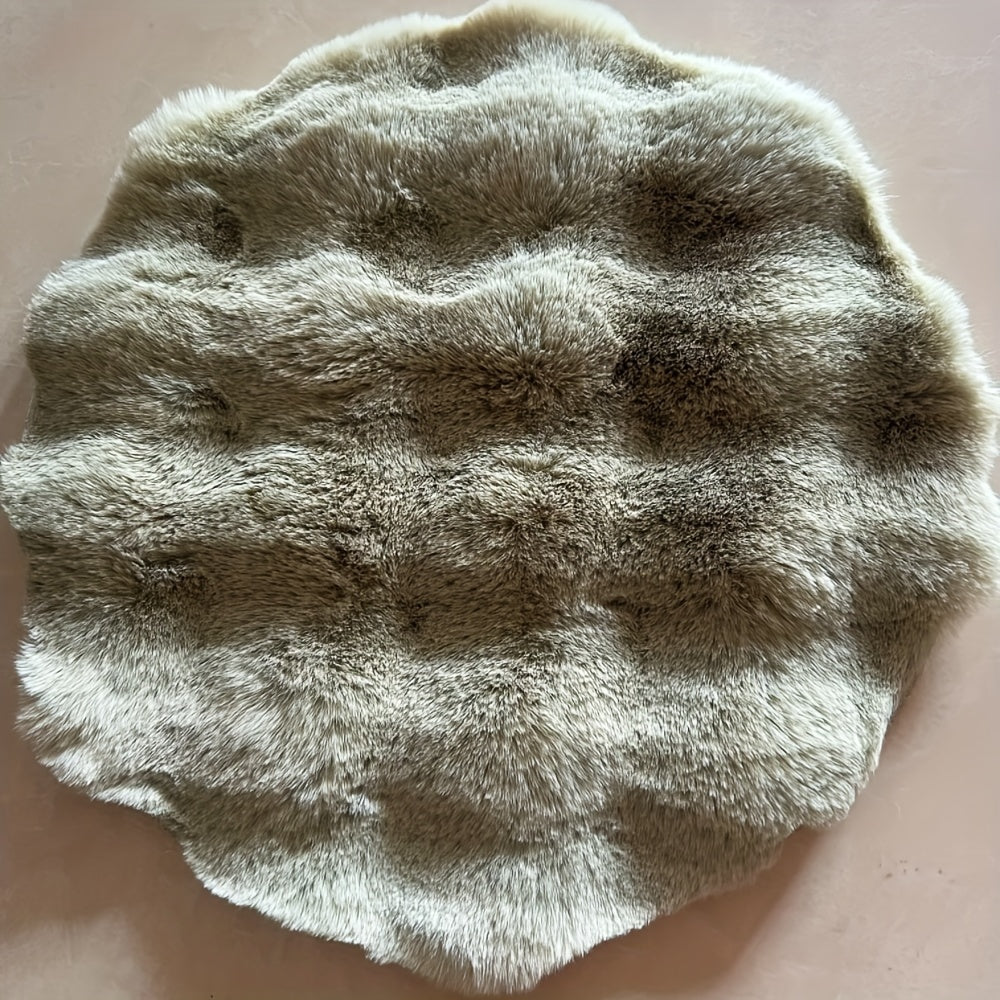 Machine Washable 1PC Faux Rabbit Fur 3D Bubble Texture Rug Pad with Non-Slip Round Design - Solid Color, Fade Resistant, Fluffy Medium Pile, Ideal for Chairs, Floors, and Pets - Made of Durable Polyester