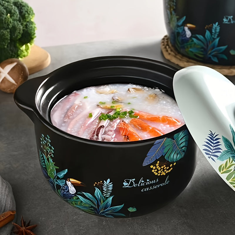 Premium Black Ceramic Clay Pot with Lid - Ideal for Cooking Hot Pot, Dolsot Bibimbap, and Soup. Traditional Korean Style Kitchen Cookware.