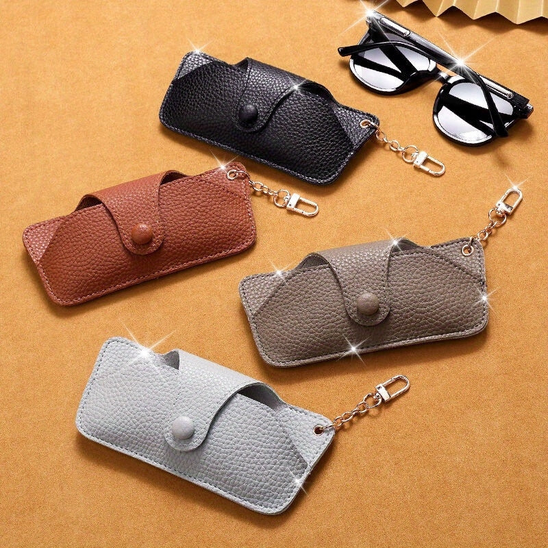 Handcrafted Soft Leather Glasses Case with Chain - Durable Eyeglass Pouch, Anti-Drop Holder, and Dustproof Storage Bag