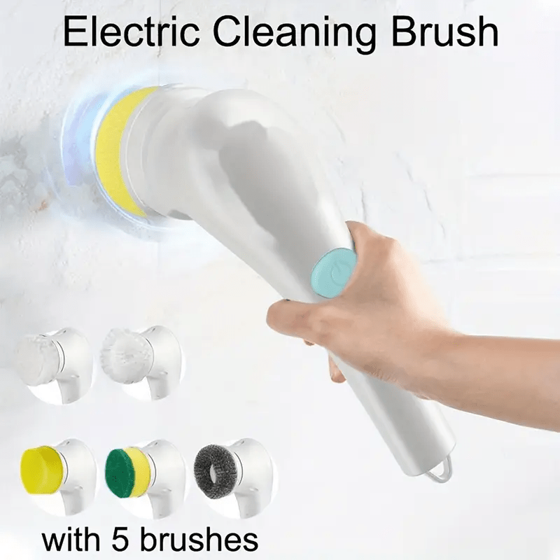 Portable Cordless Electric Scrubber with 5 Interchangeable Brush Heads, Handheld Rechargeable Brush for Bathtub, Tiles, Shower, Kitchen, Car, Glass Cleaning. Features USB Charging and 800mAh Lithium Battery.