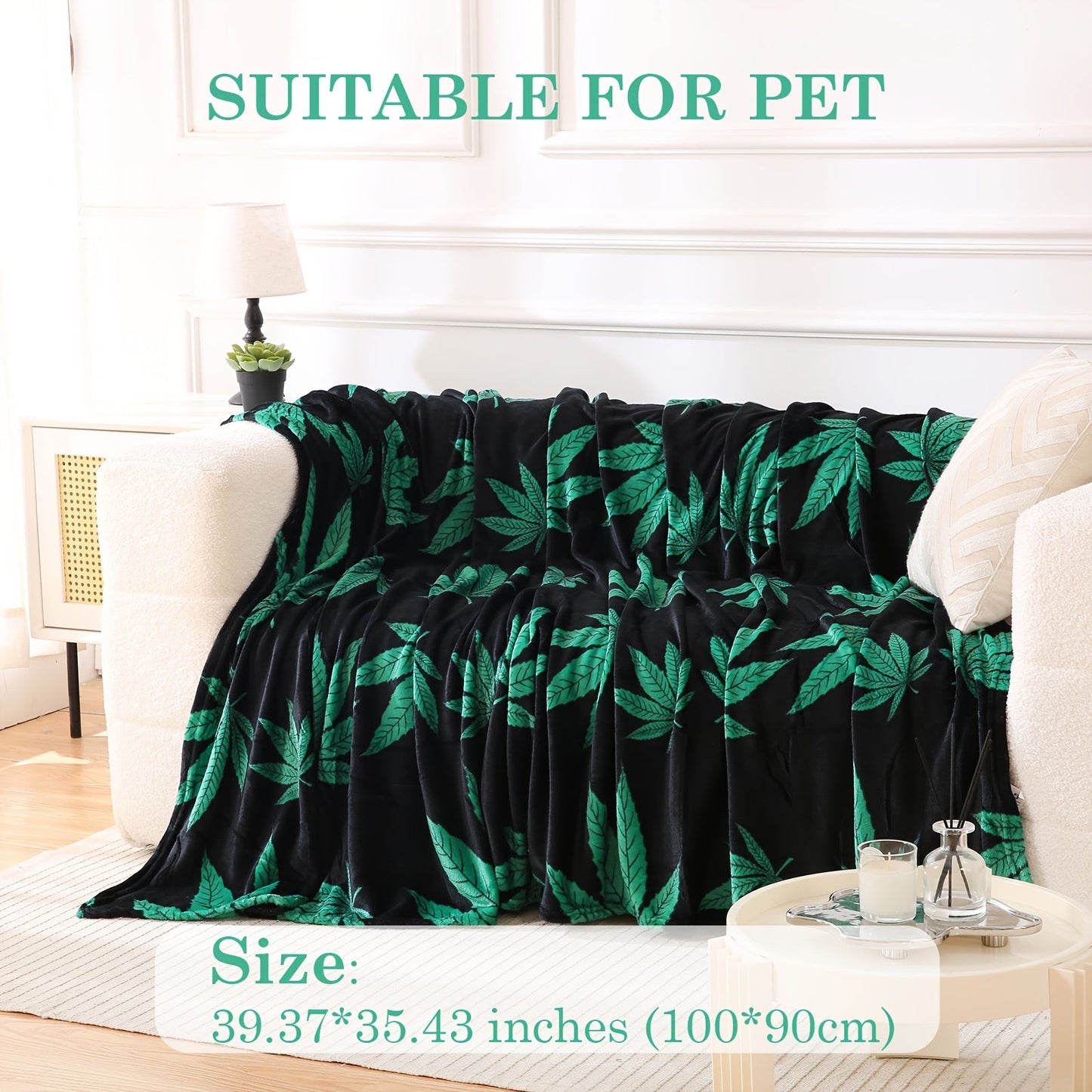 Country-rustic style flannel blanket featuring a marijuana leaf print. This soft and warm knitted throw is perfect for couches, sofas, offices, beds, camping, and travel. Made of 100% polyester, it is machine washable and suitable for all seasons.