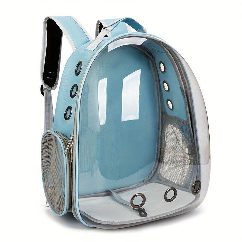 Transparent cat backpack carrier with zipper closure - breathable and comfortable space capsule design for pets.